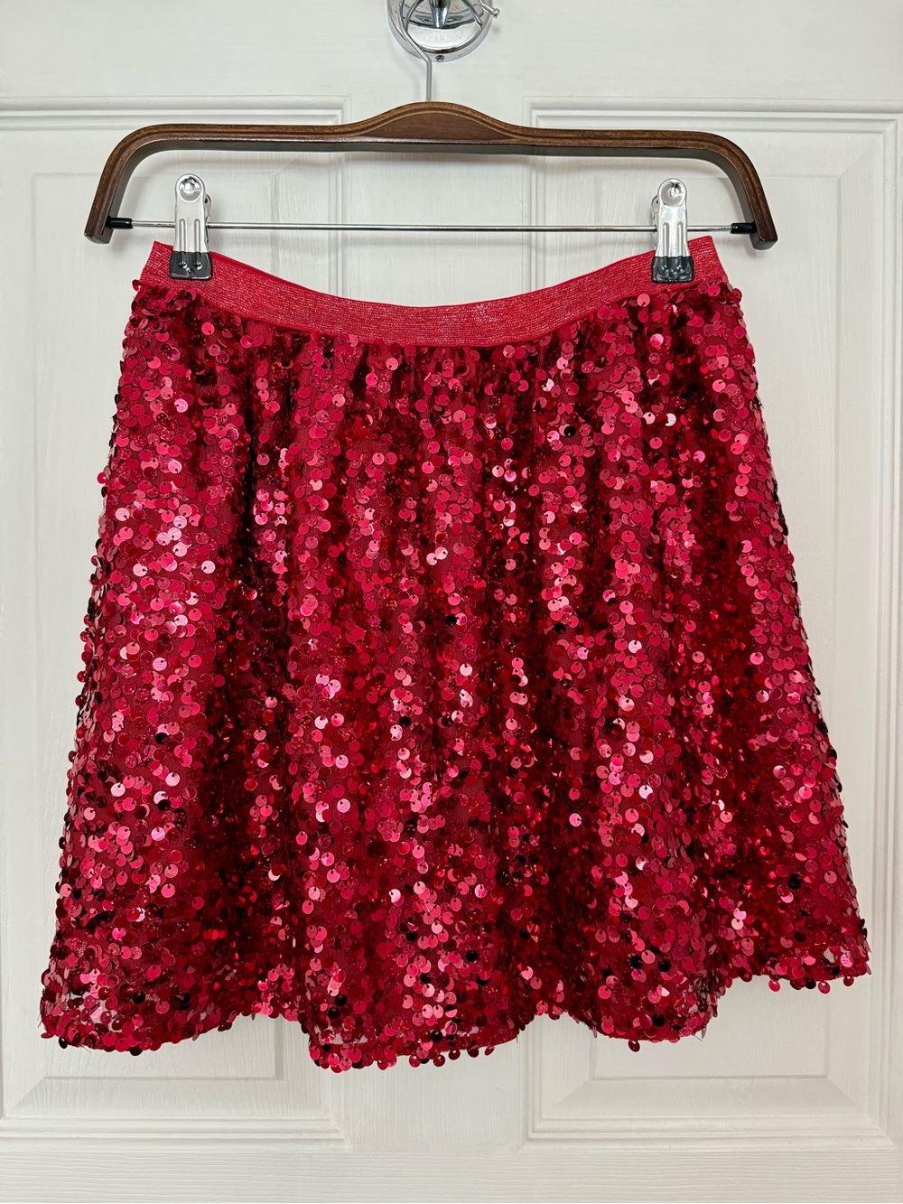 Cat & Jack Girls Red Flared Sequin Holiday Party Skirt Halloween Christmas NYE L